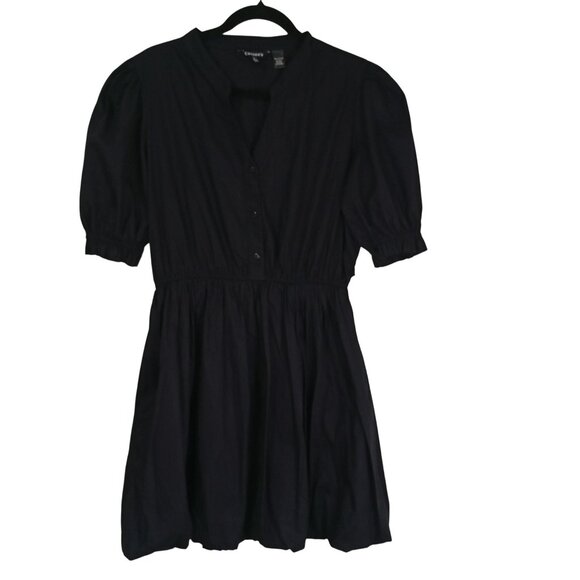 Cassees Mini Dress Womens Black Puff Sleeve Elastic Waist & Lining Size L - Picture 1 of 9